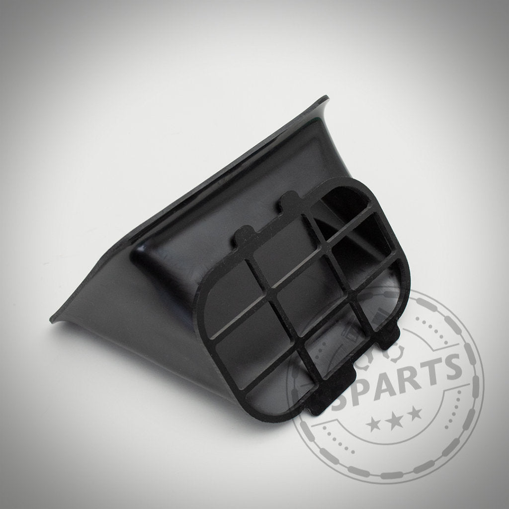 Der 55Parts Exclusive Airscoop Lufteinlass für die meisten BMW F-Serien Modelle, einschließlich Zulassung, ist in schwarzem Kunststoff mit einer gitterartigen Front auf grauem Hintergrund dargestellt.