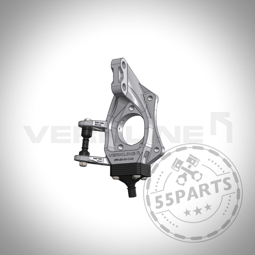 3D-Darstellung des VERKLINE Gefräster Leichtbau Radträger vorne für Toyota Yaris GR, dargestellt mit Schrauben auf weißem Hintergrund.