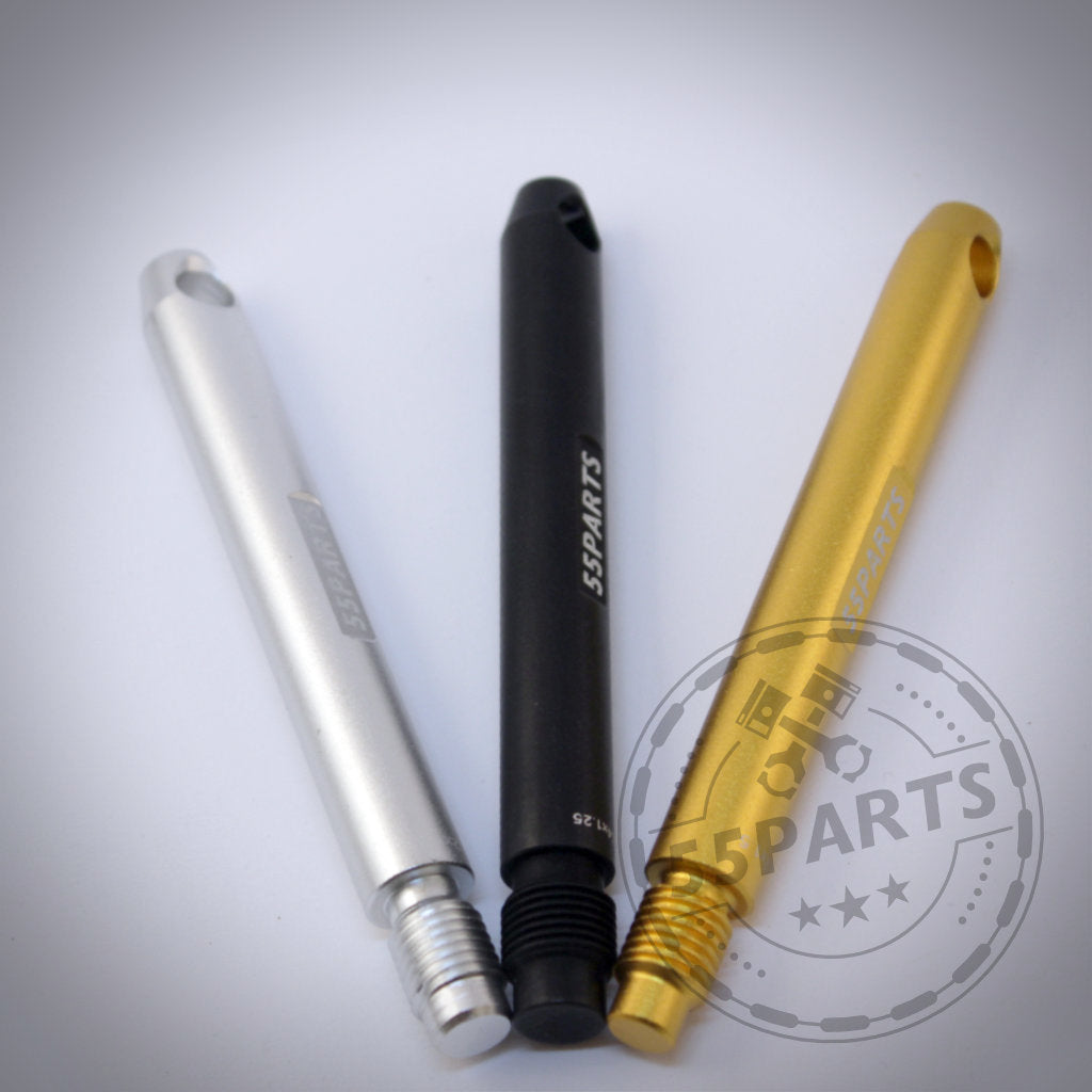Drei Radmontagehilfen - Wheel Pins in Silber, Schwarz und Gold auf weißem Grund – perfekt für Ihren nächsten Reifenwechsel.