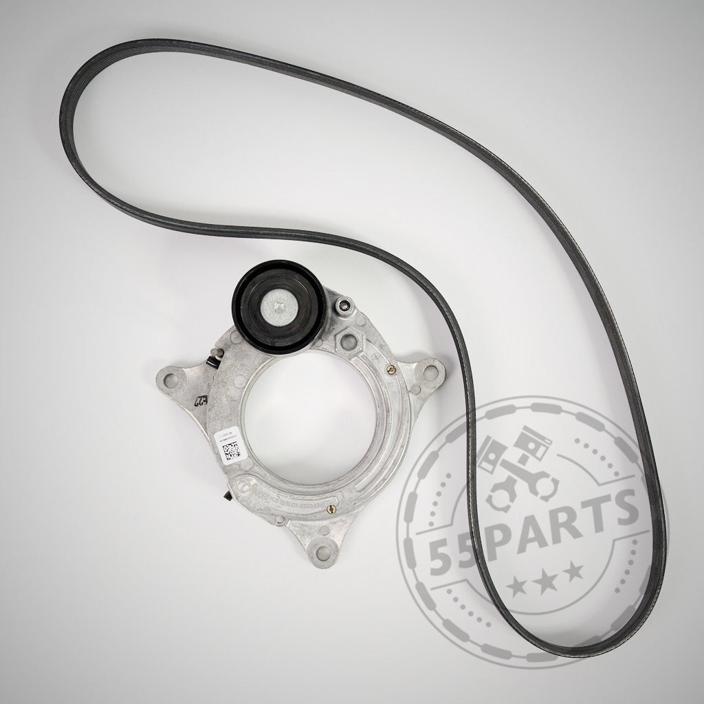 Riementrieb Komplettset Reparatursatz für BMW M140i, M240i, 340i, 440i B58 Motor auf hellem Hintergrund mit "55Parts"-Logo-Wasserzeichen.