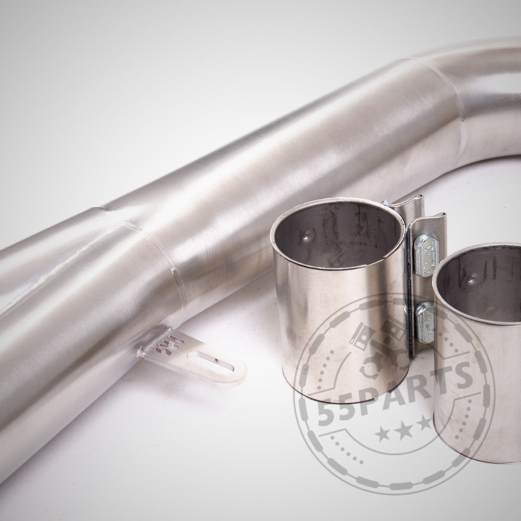 55Parts &amp; MH Pipes OPF ERSATZROHR einzelnes 3,5-Zoll-Mittelrohr passend für BMW G8x (G81, G82, G83, G87 M2/M3/M4 Competition) mit S58-Motor; enthält zwei Metallklemmen für einfache Installation und strömungsoptimierte Fallrohre für bessere Leistung.