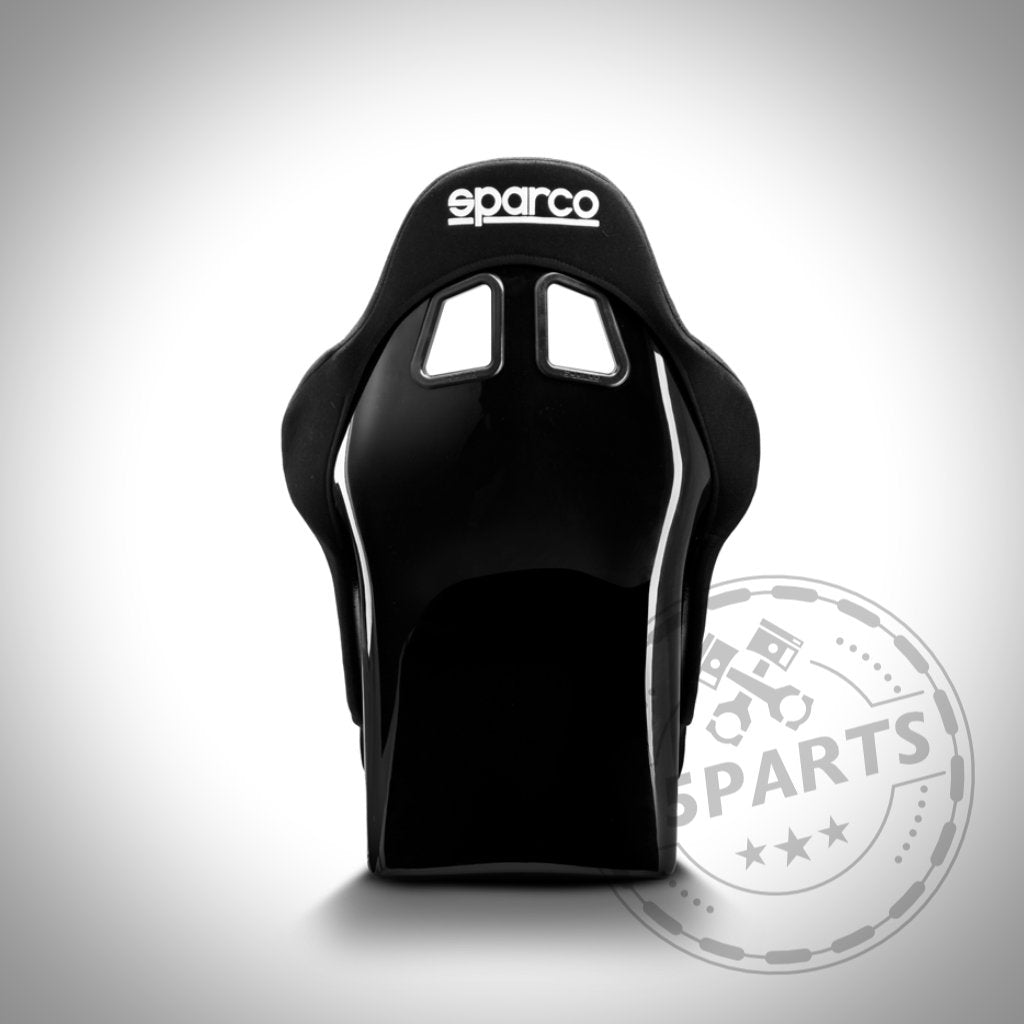 Der Sparco REV QRT Schalensitz (FIA) verfügt über Kopfstütze, Seitenwangen und weiße Sparco-Logos – ideal für jedes rennstreckentaugliche Fahrzeug.