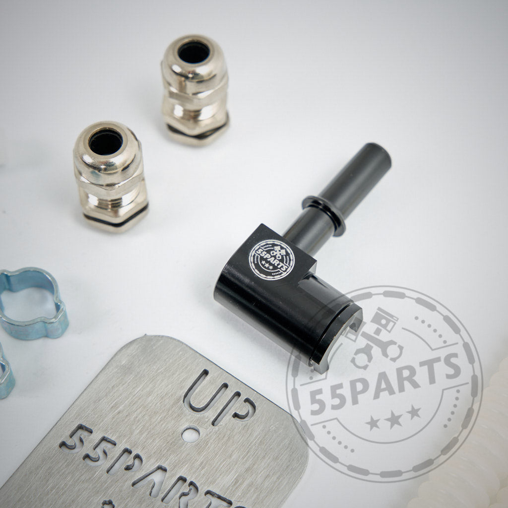 Rüsten Sie Ihre Kraftstoffversorgung mit verschiedenen Metallteilen, Steckern, einem schwarzen Krümmer und der 55Parts Special: Stage 3 Upgrade Benzinpumpe LPFP (DIY-Kit oder komplette Pumpe) für BMW Modelle.
