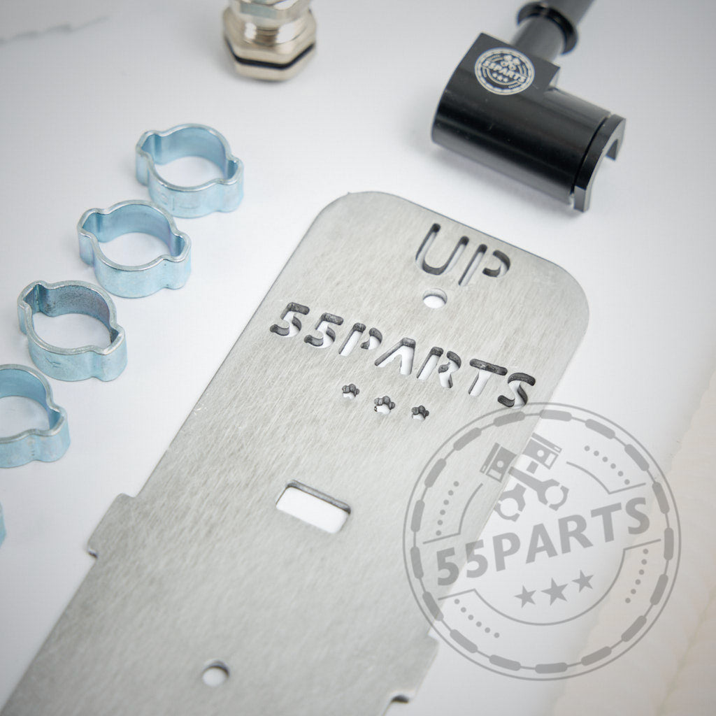 55Parts Special Stage 3 Upgrade Benzinpumpe LPFP für BMW Modelle (DIY Bausatz oder komplette Pumpe) mit Metallplatte, UP-Kennzeichnung, transparentem Logo-Overlay sowie Klemmen und Hardware - ideal für Ihr Spritversorgung-Upgrade.