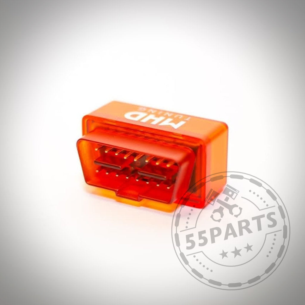 MHD Tuning MHD Wireless OBDII WiFi Adapter in Orange passend für BMW, abgebildet auf einem schlichten weißen Hintergrund mit einem 55Parts-Logo-Wasserzeichen.