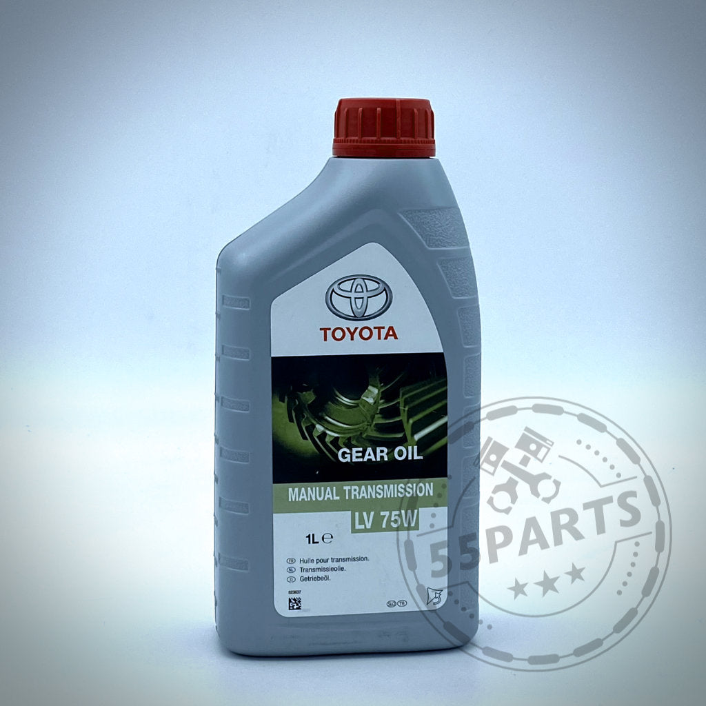 Eine 1-Liter-Flasche Original Toyota Öl für Verteilergetriebe 75W85 LT, geeignet für Toyota Yaris GR und ideal für die Wartung von Schaltgetrieben.