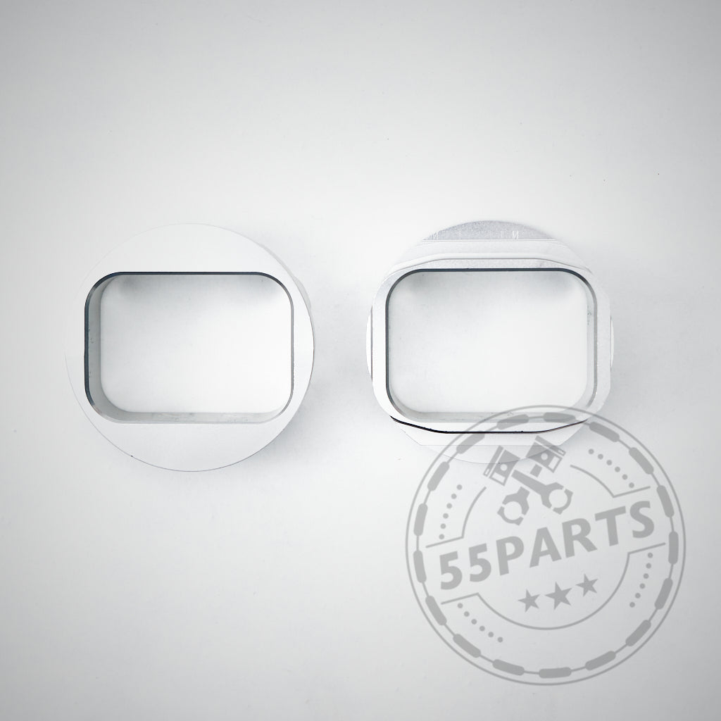 Zwei silberne CNC-gefräste Motorhalterungs-Verstärkungsringe, konzipiert passend für BMW F8x M2, M3, M4 (inkl. CS &amp; Competition), auf weißem Hintergrund für präziseres Handling.