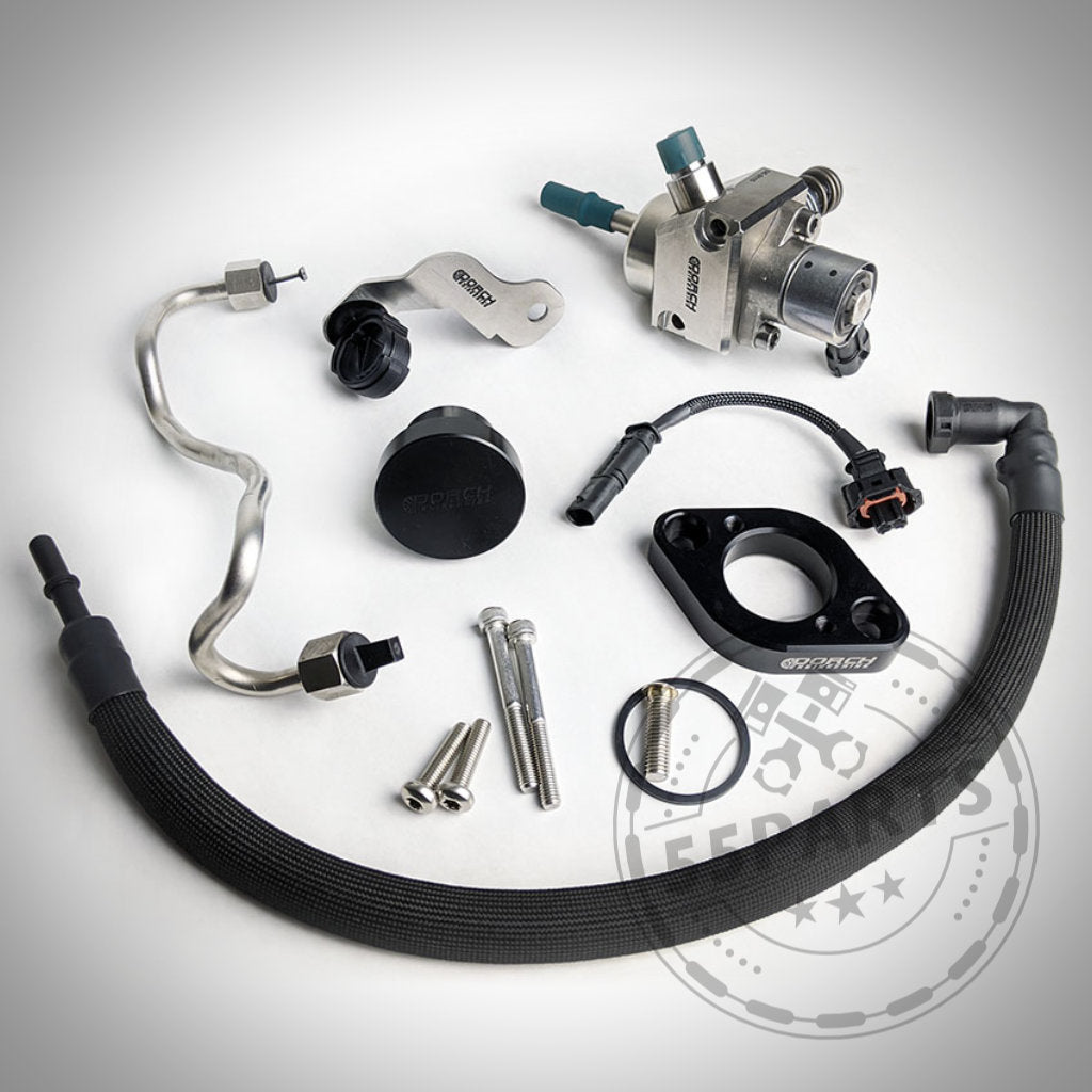 Dorch Engineering HPFP Upgrade (DS15 Stage 1.5 &amp; DS25 Stage 2.5) Teile für BMW M135i, M235i, 335(x)i, 435(x)i, 535(x)i, und M2 N55 F-Series werden auf einem weißen Hintergrund angezeigt.
