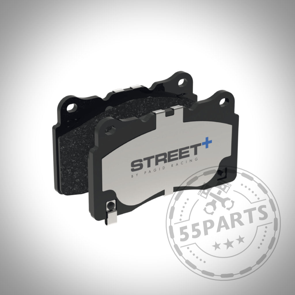 Ein Paar Pagid Street+ Bremsbeläge (mit ECE-Genehmigung!), passend für viele BMW Modelle, inklusive 55Parts Logo-Wasserzeichen unten rechts – perfekt als Street+ Belag passend für BMW Bremsen.